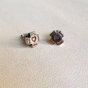 Brighton Heart Cross Stud Earrings - Silver